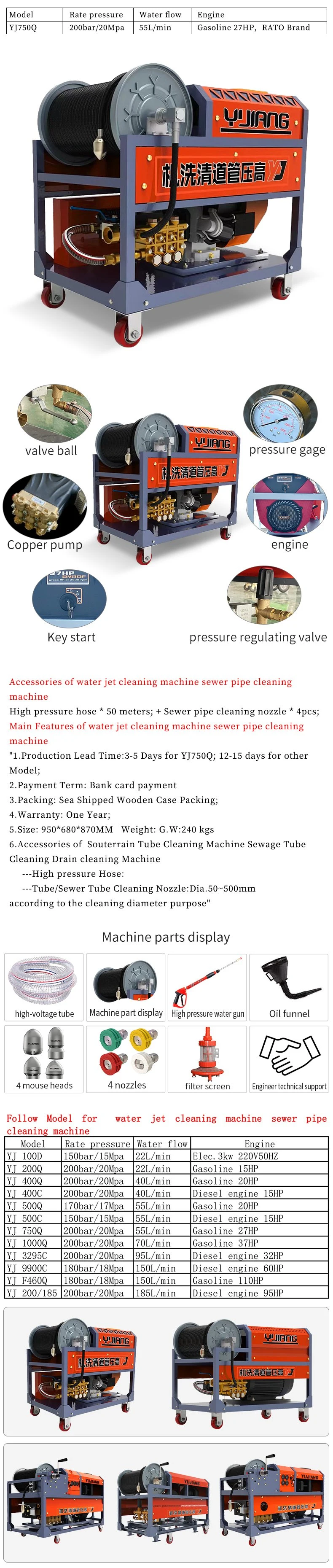Gasoline High Pressure Washer Drain Cleaner machine Sewer Cleaning Machine